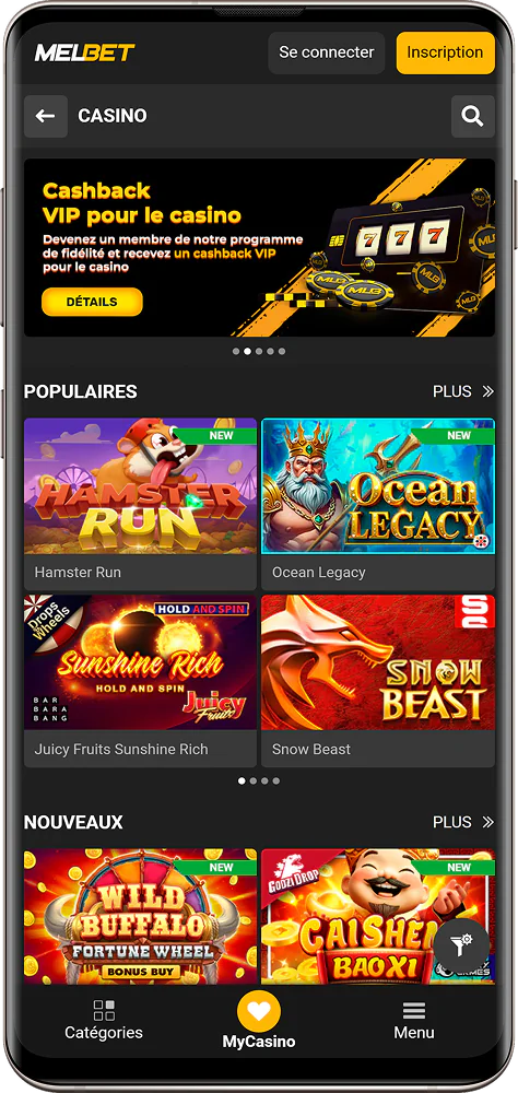 Capture d'écran de l'application Melbet Côte d’Ivoire Casino