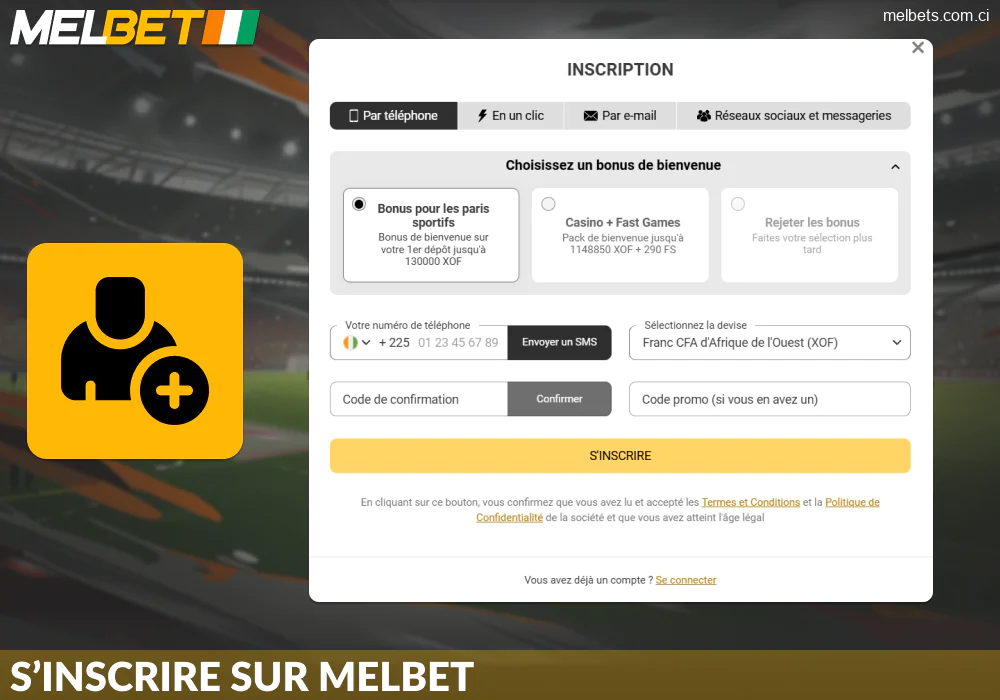 Créer un compte sur Melbet Côte d'Ivoire