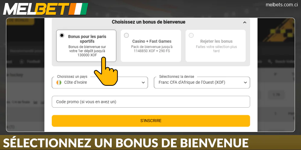 Choisissez votre bonus de bienvenue sur Melbet Côte d'Ivoire