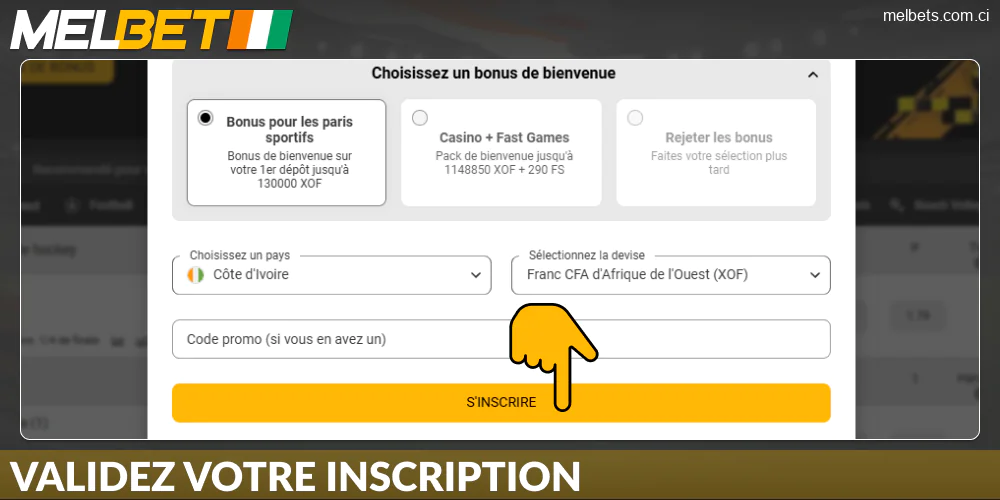Confirmez votre inscription sur Melbet Côte d'Ivoire