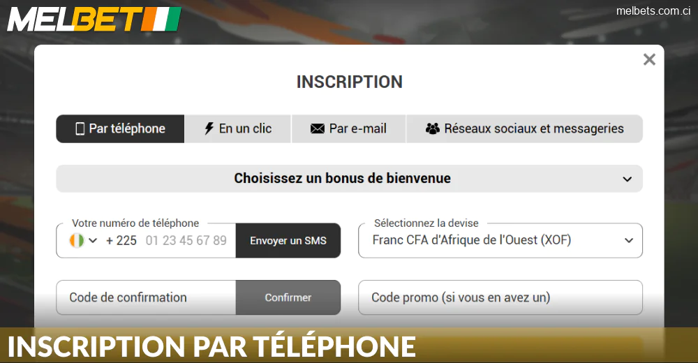 Créer un compte via mobile sur Melbet CI
